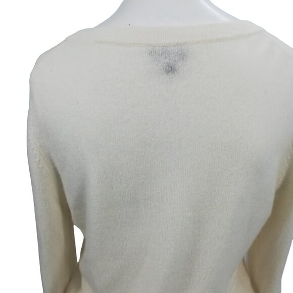 Talbots 100% Pure Cashmere Ruffle Front Scoop Neck Pullover Sweater Size S Ivory - Picture 10 of 13